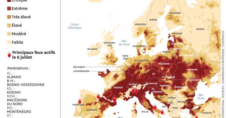 Feux de forêt en Europe : une carte révèle les zones à risque pour la saison actuelle.