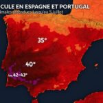 Péninsule Ibérique : canicule en Espagne avec des températures atteignant 43°C.