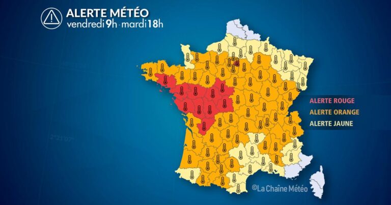 Alerte rouge canicule en centre-ouest et région parisienne, risques pour la santé publique.