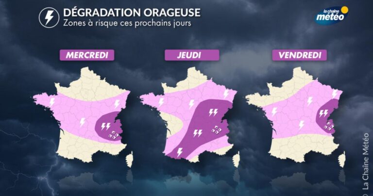 Orages violents en France : fortes pluies et grêle attendues jusqu’à vendredi.