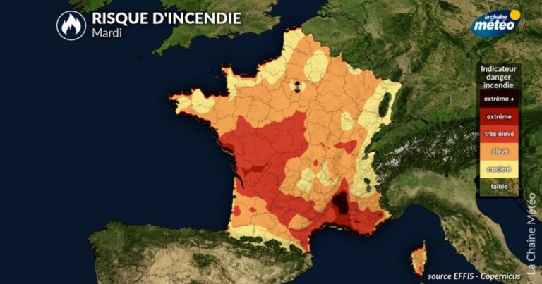 Incendies en France : risque très élevé à extrême au sud et à l’ouest ce mardi