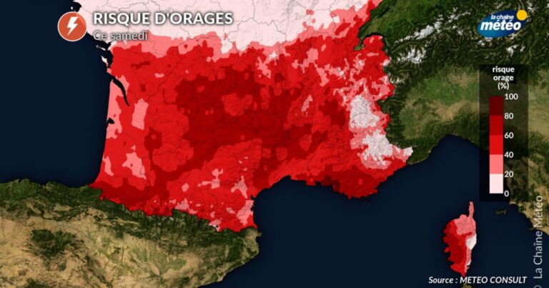 Orages violents : fortes pluies, grêle et rafales jusqu’à 100 km/h attendues ce samedi.