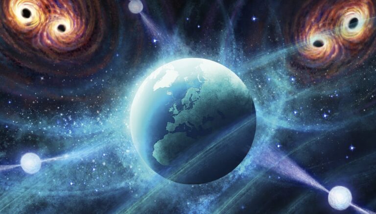Détection des ondes gravitationnelles des trous noirs supermassifs par des pulsars.