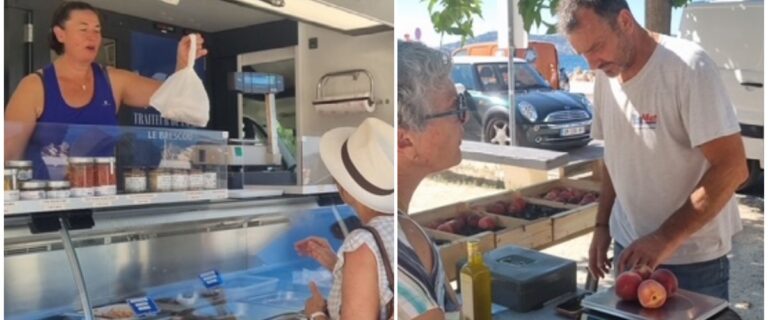 Marchés d’été à Bouzigues : commerçants locaux et vue sur l’étang de Thau.