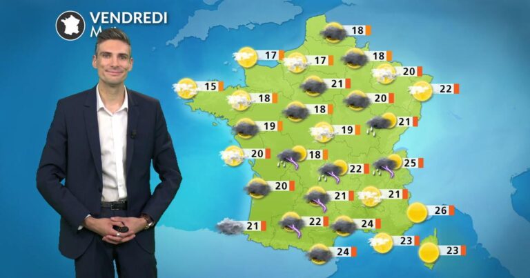 Forts orages et grêle prévus du Massif central à l’Alsace avec rafales violentes.