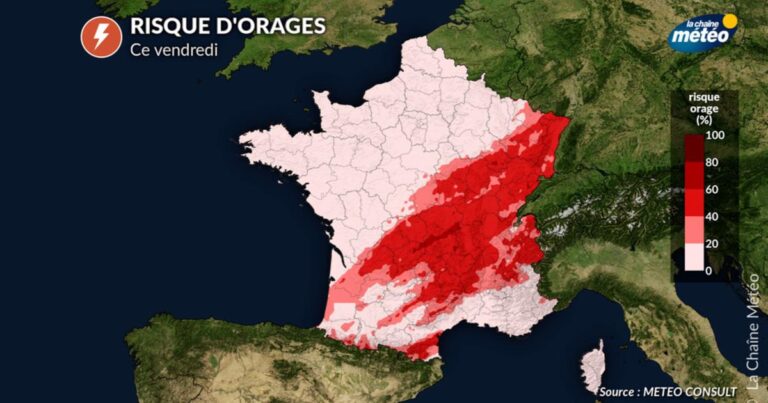 Orages violents : les régions françaises les plus exposées ce vendredi.