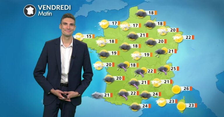 Forts orages et grêle du Massif central à l’Alsace, avec des rafales de vent importantes.