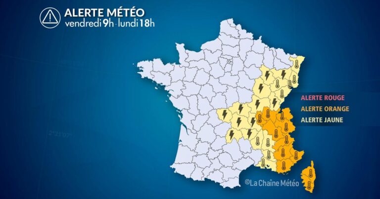 Canicule dans le sud-est et orages dans le centre-est, alerte météo en vigueur