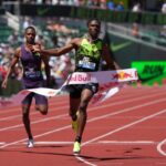 Tate Taylor remporte le 200 m à Eugene avec un temps de 19 »75, exprime sa surprise.