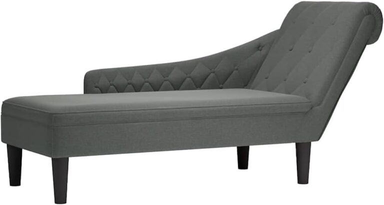 Chaise longue relax gris foncé en tissu rembourré pour salon, bureau et chambre, 145 x 56 x 70 cm.