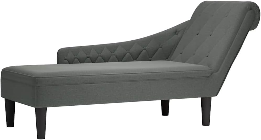 Chaise longue relax gris foncé en tissu rembourré pour salon, bureau et chambre, 145 x 56 x 70 cm.