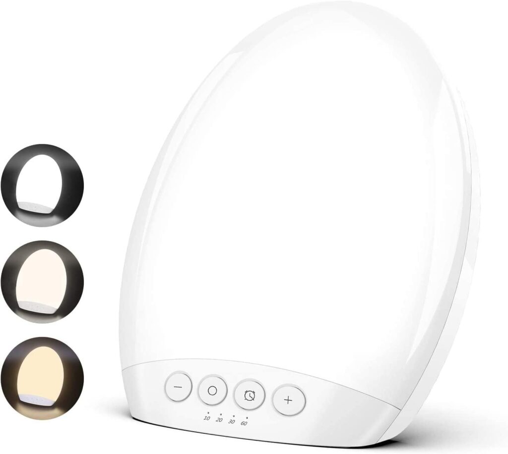 Lanterne de photothérapie LED 10000 Lux sans UV avec fonctions de minuterie et réglage de la luminosité.