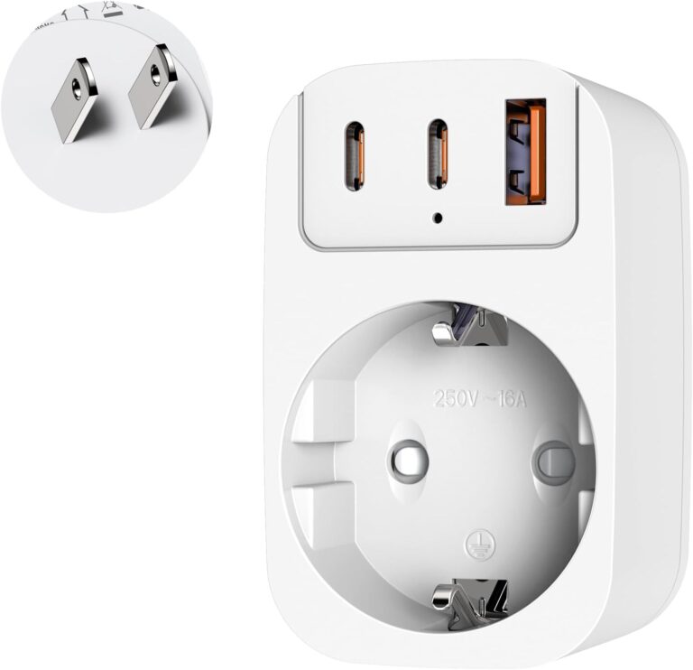 Adaptateur de voyage 4 en 1 avec ports USB-C et prise France vers Japon pour divers pays