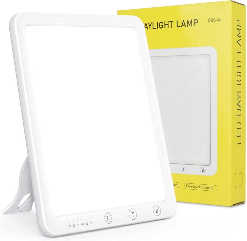 Lampe de thérapie par la lumière à 10 000 Lux avec support réglable et options de luminosité múltiples