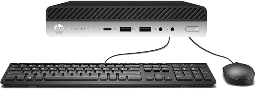 HP EliteDesk 705 G4 Mini avec Ryzen 5 Pro et Windows 11 Pro, sans clavier ni souris.