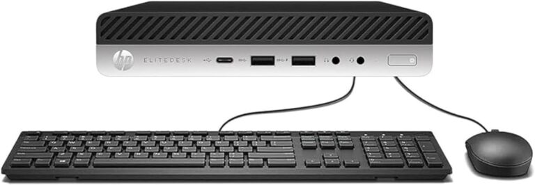 HP EliteDesk 705 G4 Mini avec Ryzen 5 Pro et Windows 11 Pro, sans clavier ni souris.