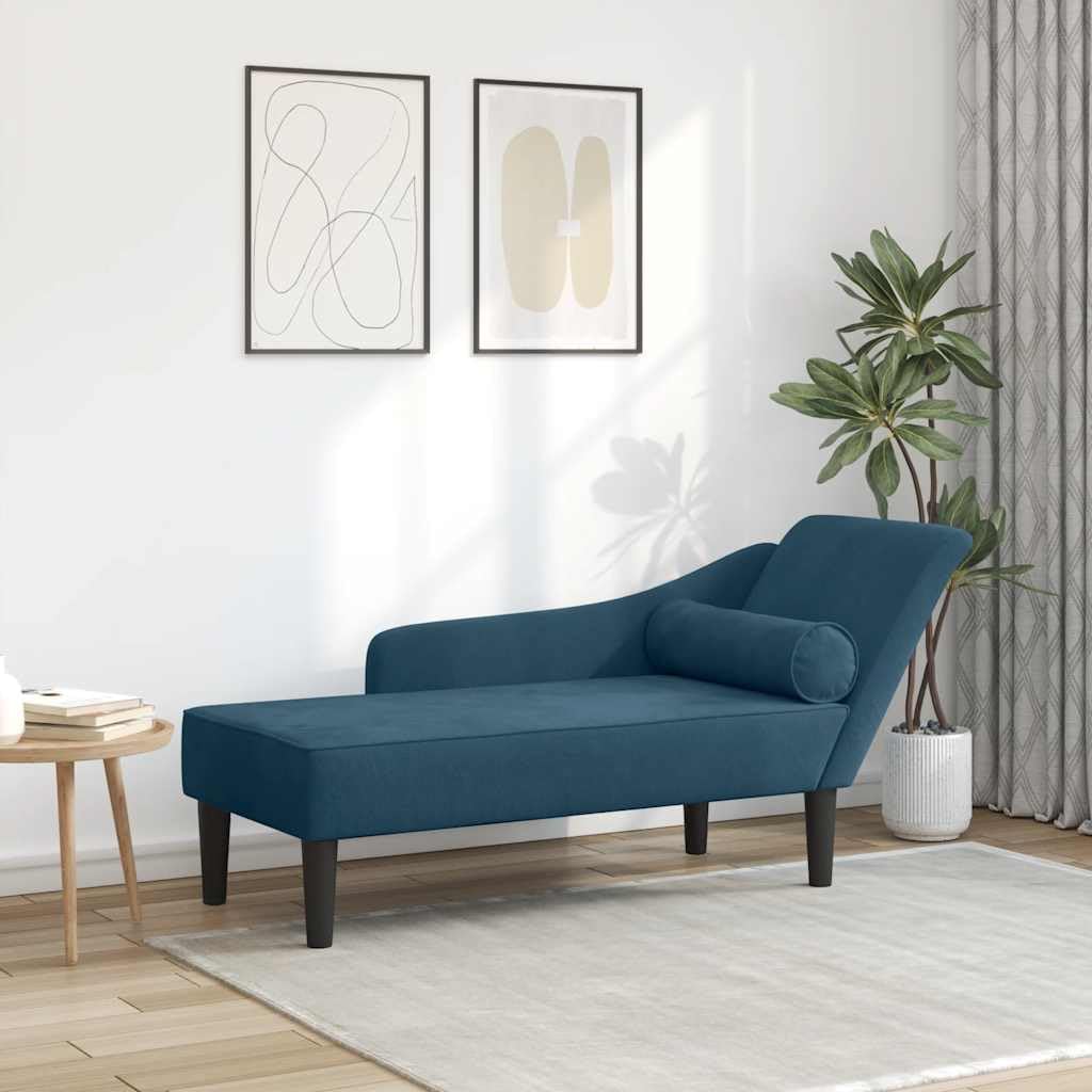 Chaise longue méridienne bleue en velours : dimensions et matériaux détaillés pour divers usages.