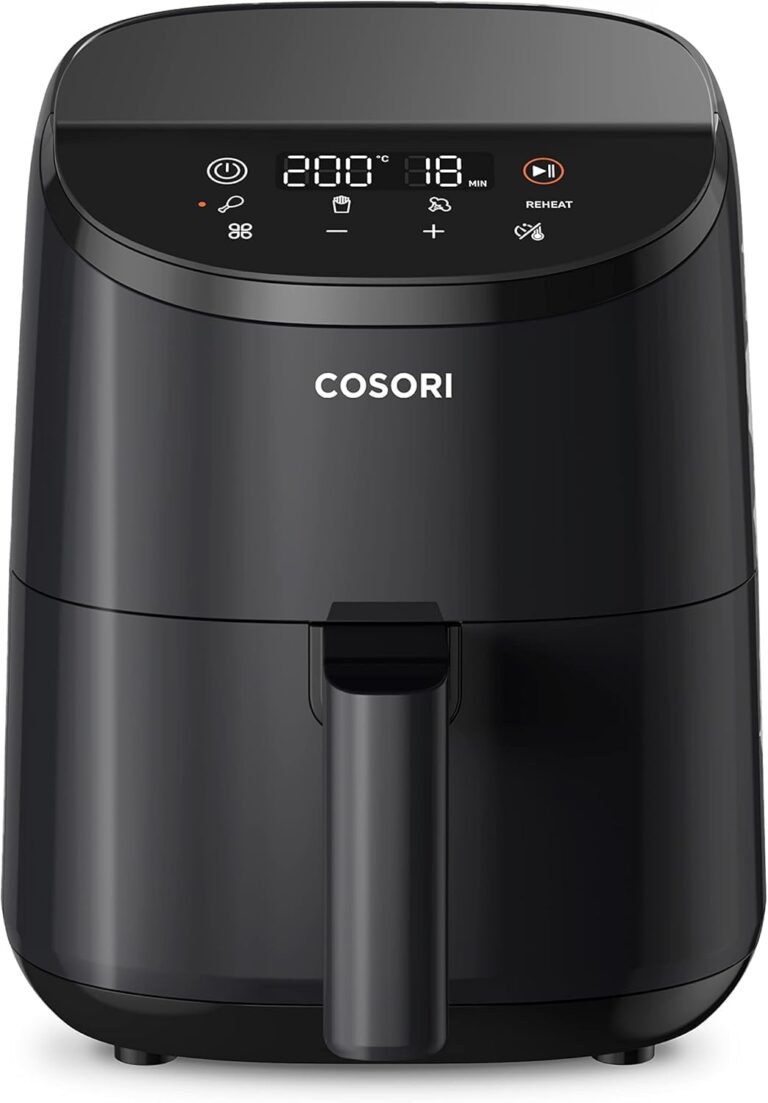 COSORI Air Fryer 2L 4-en-1 : cuisson sans huile jusqu’à 205°C, 30+ recettes en ligne.