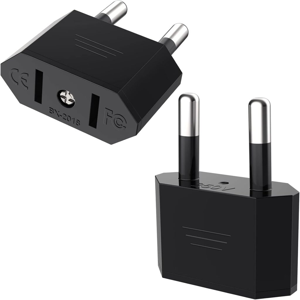 VIEVRE présente un adaptateur de voyage universel EU vers États-Unis et Canada pour appareils électroniques.