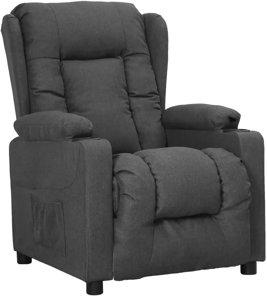Fauteuil de relaxation en tissu gris foncé : confort ergonomique pour salon et bureau.
