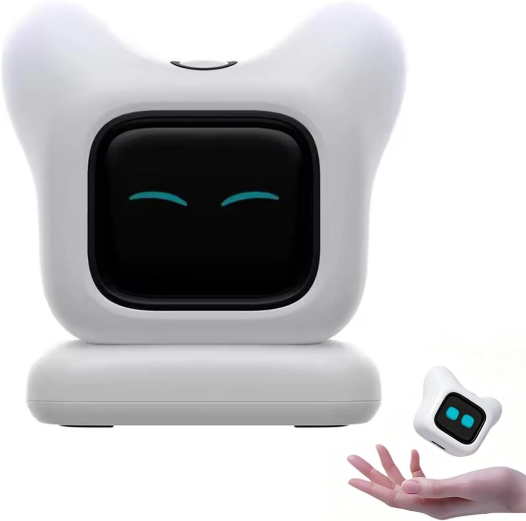 Robot compagnon de bureau intelligent avec chat vocal et émotions dynamiques pour maison et bureau.