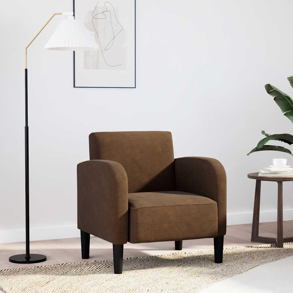 Fauteuil en cuir synthétique marron avec accoudoirs, conçu pour le confort au bureau et à la maison