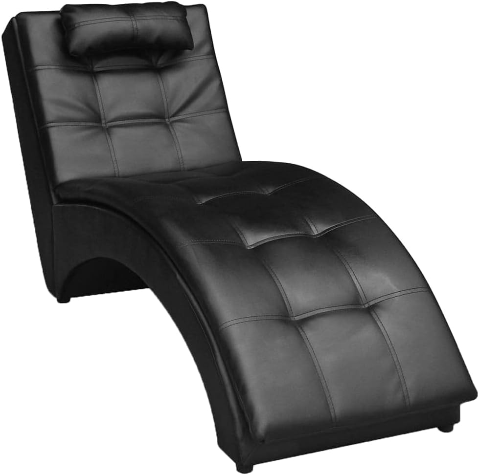 Chaise longue relax en similicuir, structure bois et acier, pour salon ou extérieur.