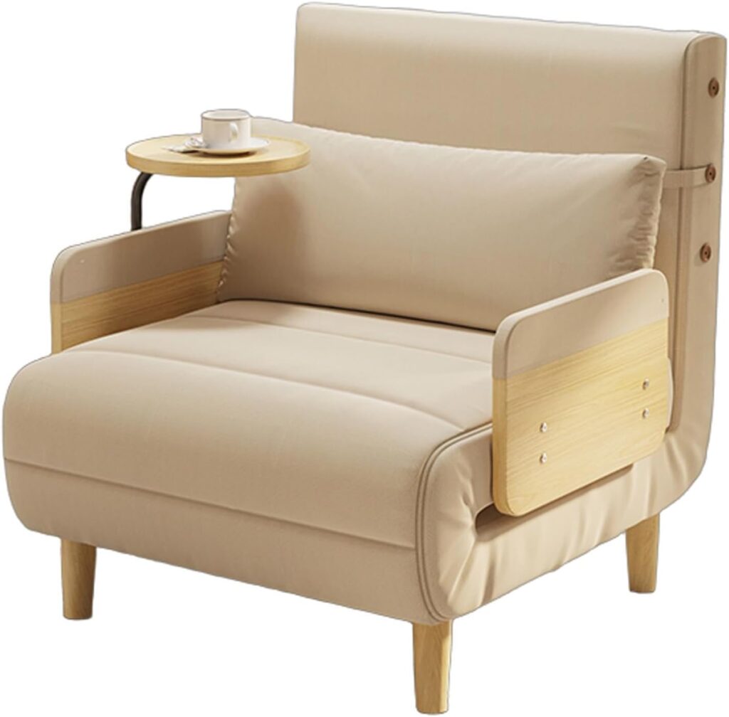 Chaise convertible Meridienne avec plateau amovible, idéale pour petits appartements.