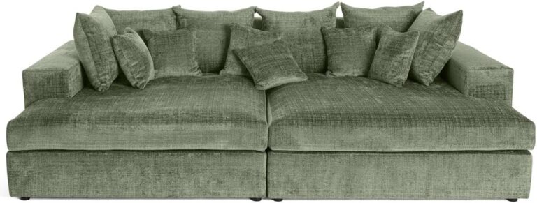 Lisa Design présente un canapé droit 4 places avec double chaise en velours texturé vert.