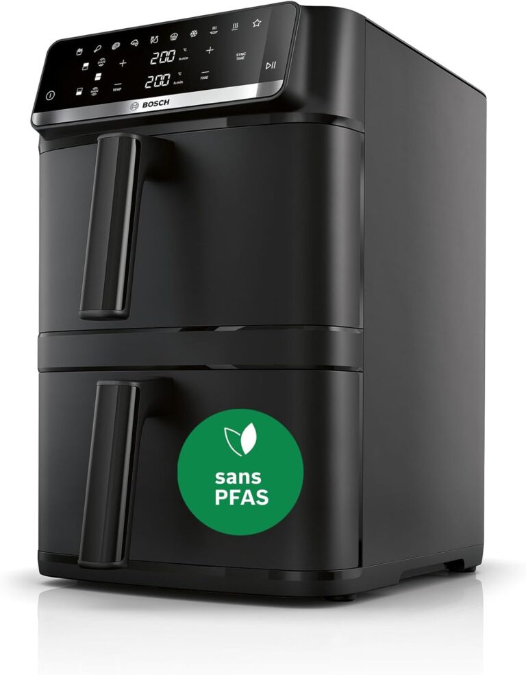 Bosch présente la friteuse à air Series 6 XXL 12 L avec 6 programmes et deux bacs de 6 L.