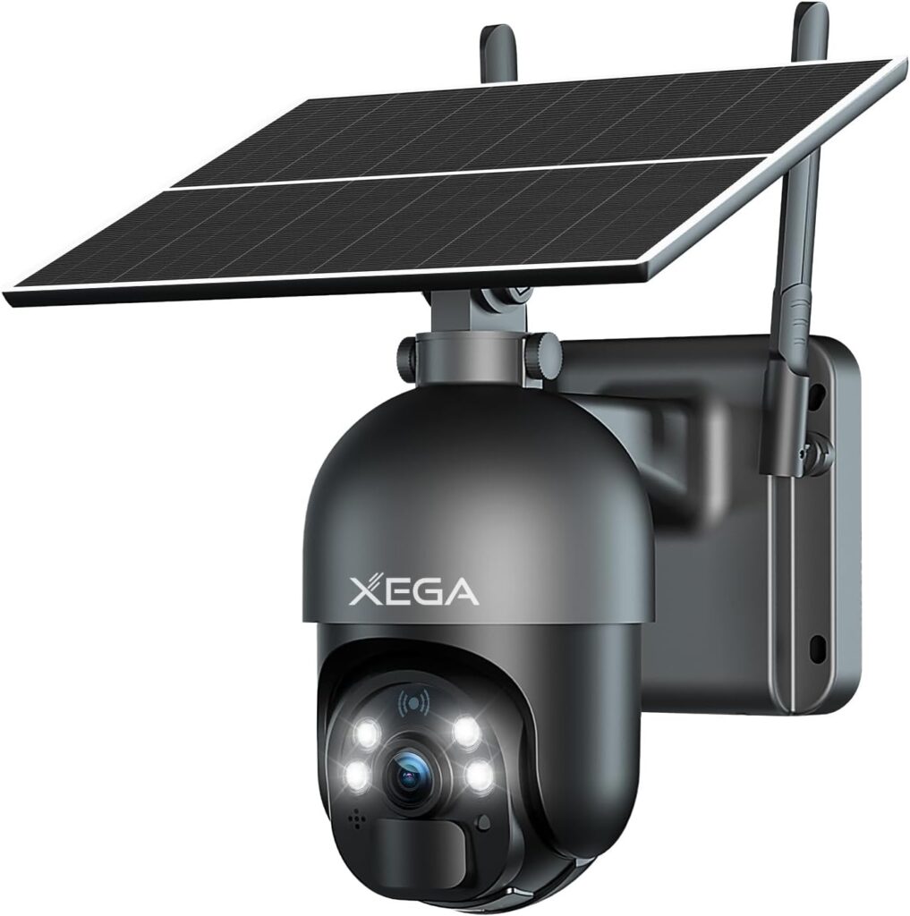 Xega 4G LTE Caméra de Sécurité Extérieure Solaire avec Détection de Mouvement 2K
