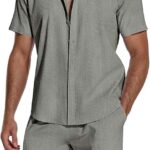 Vêtements d&rsquo;été : ensemble chemise en lin et short pour hommes, référence à la tendance actuelle.