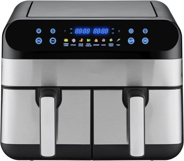 Air Fryer Dual Zone 9L : cuisson familiale avec 8 modes pour frémir, rôtir et déshydrater.