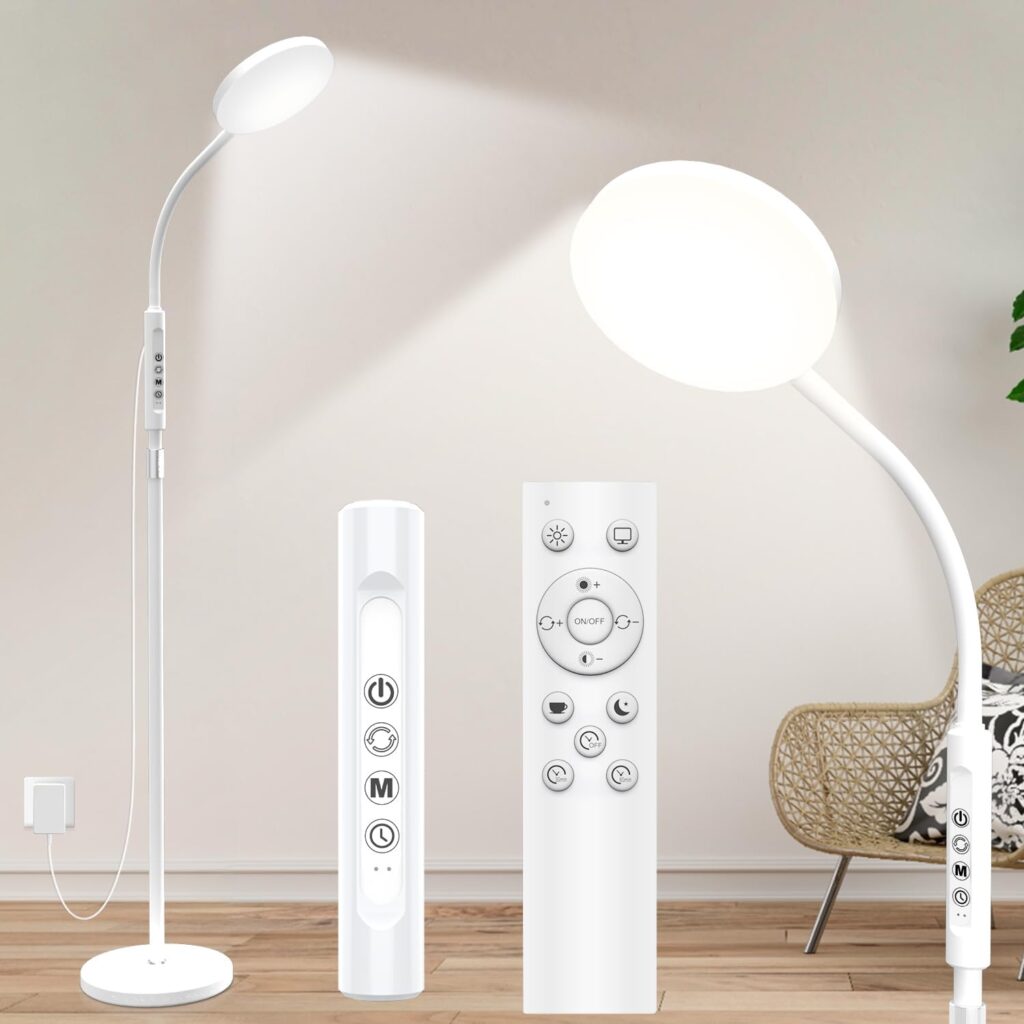 Luminaires LED ajustables avec 5 couleurs et minuteur pour espaces de travail et salons.