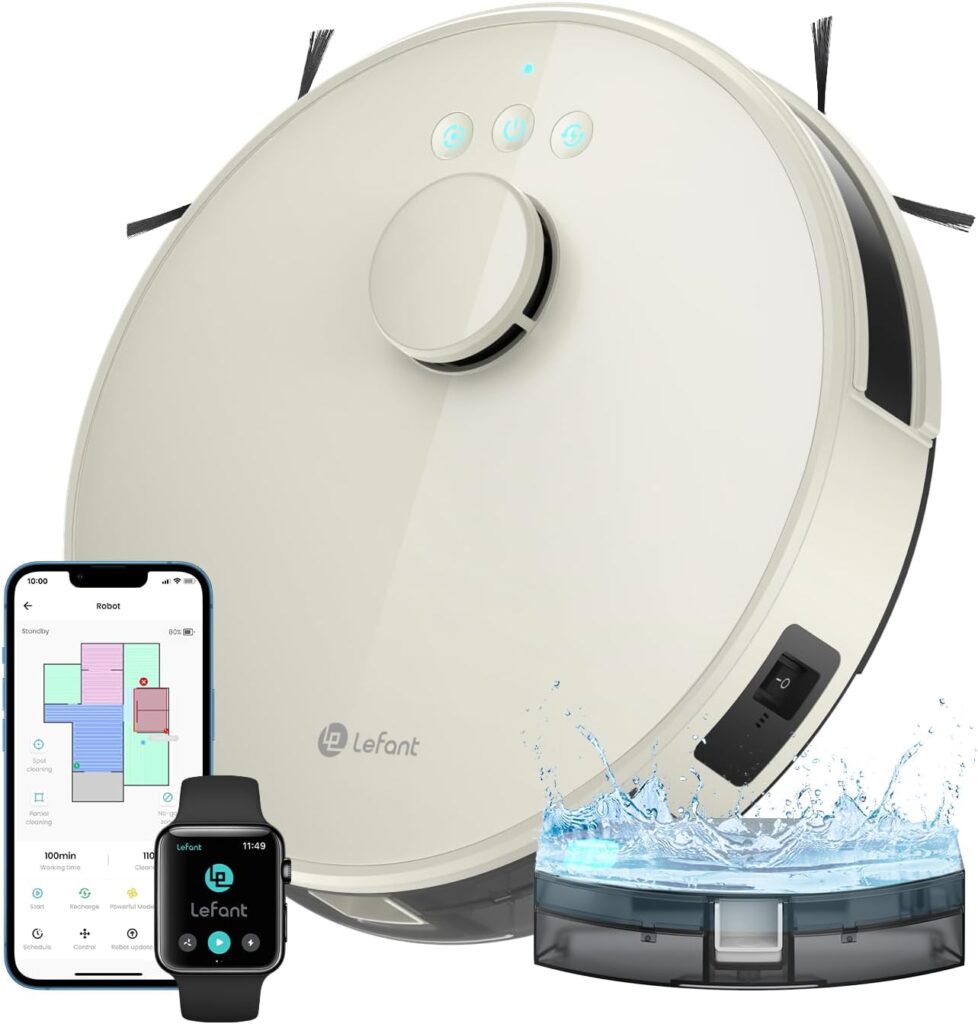 Lefant M1 2 en 1 : Aspirateur robot avec navigation LiDAR et contrôle Alexa, idéal pour poils d’animaux.