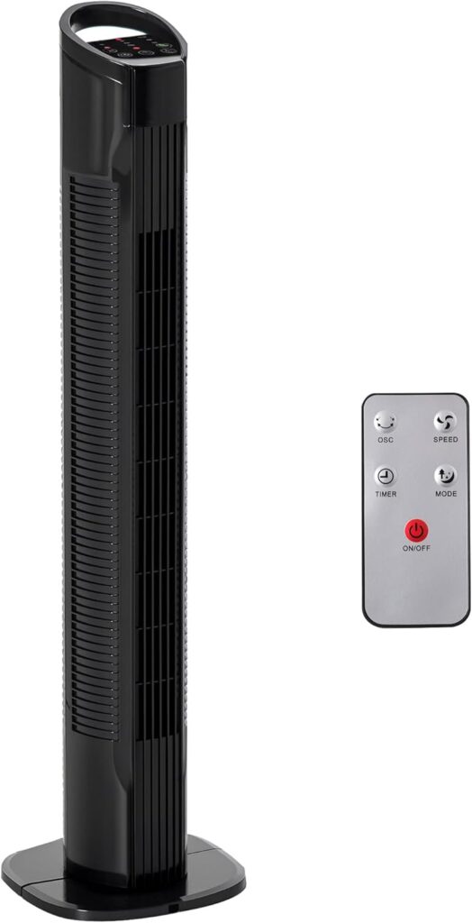 Homcom présente un ventilateur colonne silencieux de 50 W avec oscillation de 70° et télécommande