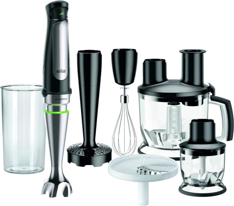 Braun MultiQuick 7 : Mixeur à main 1000W avec système ActiveBlade et accessoires variés.