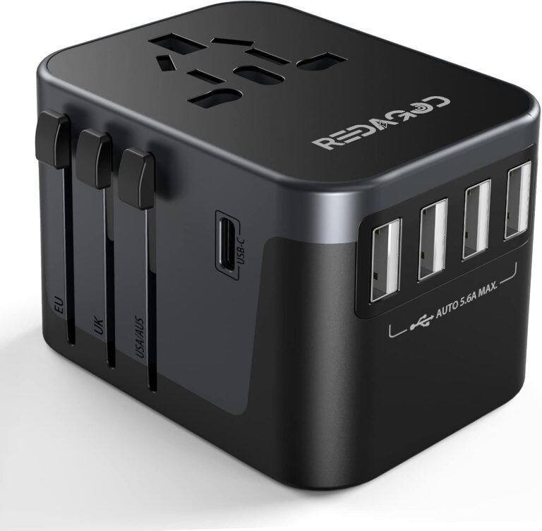 Adaptateur de voyage universel avec 4 USB et 1 USB C, compatible France, USA, Japon, Canada, Italie, Australie