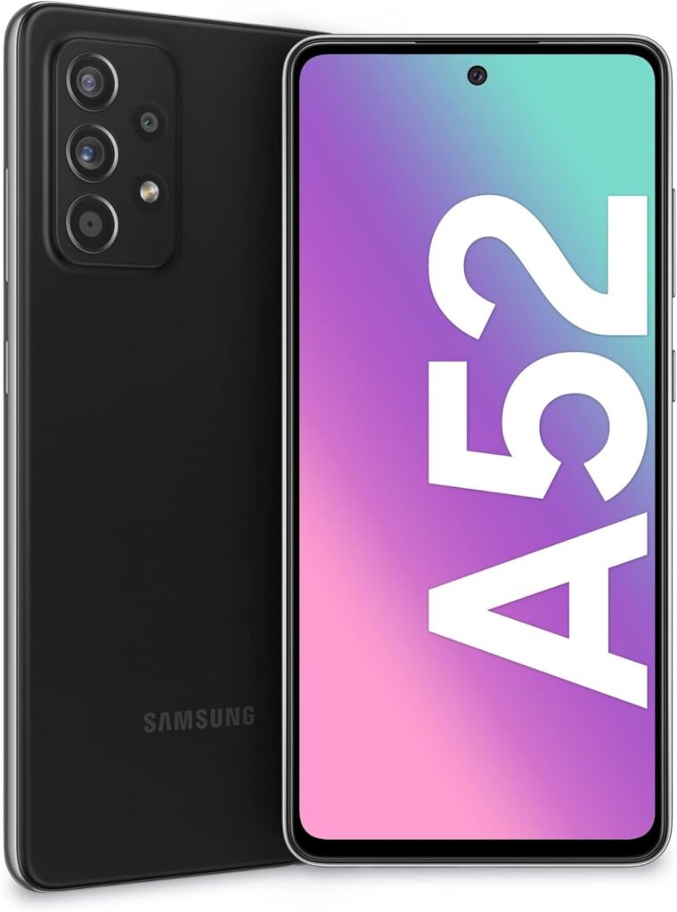 Samsung Galaxy A52 : Smartphone 6,5 pouces FHD+ avec 6 Go RAM et batterie 4500 mAh.