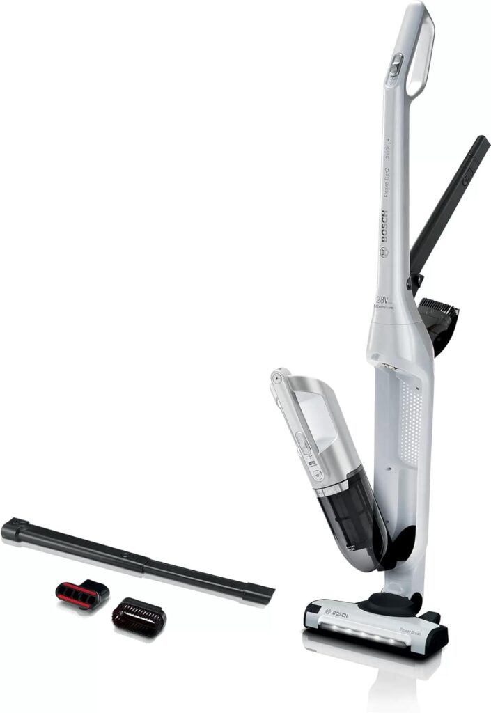 Bosch présente l’aspirateur Flexxo BBH3ALL28 avec autonomie de 55 minutes et accessoires inclus.
