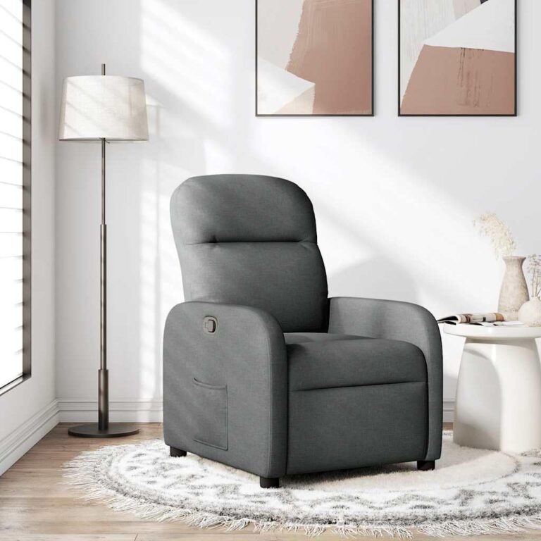 Fauteuil de relaxation en tissu gris foncé avec fonction de couchage manuelle et cadre solide