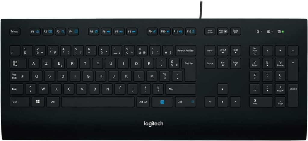 Logitech K280e : Clavier filaire AZERTY, résistant aux éclaboussures pour Windows et Linux