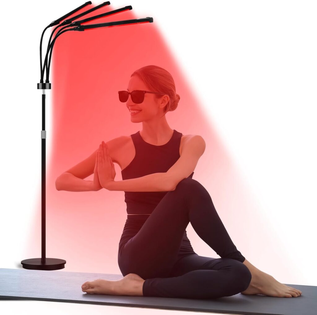 Lampe frontale avec support à 180 LEDs, lumière infrarouge pour usage domestique et minuterie ajustable.