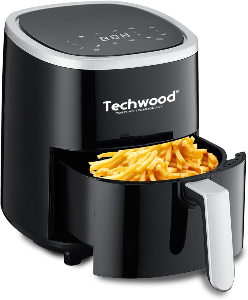 TECHWOOD présente la friteuse sans huile Airfryer 1200W en noir pour une cuisson alternative.