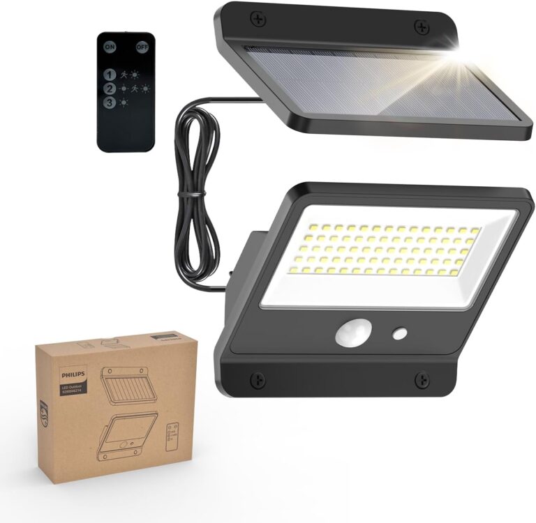 Philips présente une lampe solaire LED de sécurité 6500K avec capteur PIR et télécommande.