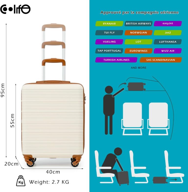 COOLIFE : Valise cabine 55 x 40 x 20 cm pour Easyjet avec coque dure et roues pivotantes.