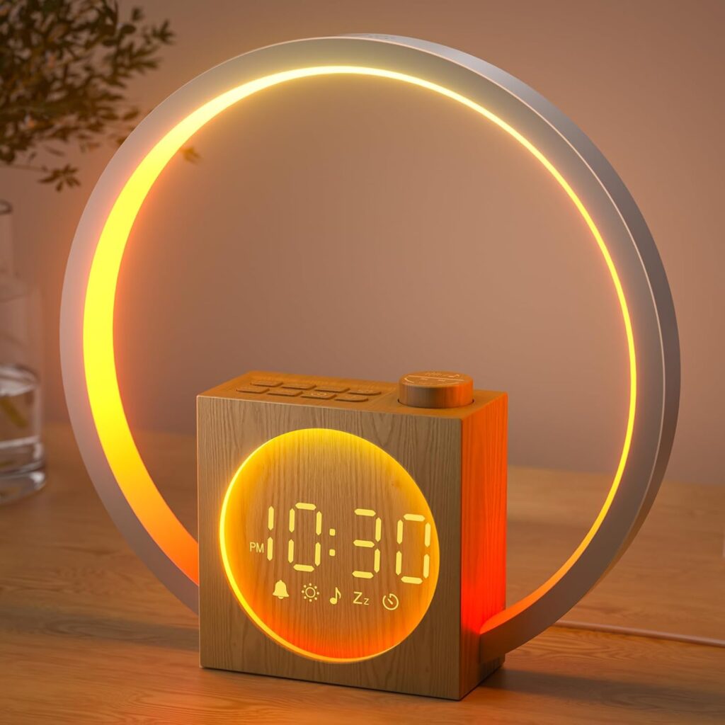 Liorque : lampe de chevet avec fonctionnalités d’alarme et simulation de lever de soleil.