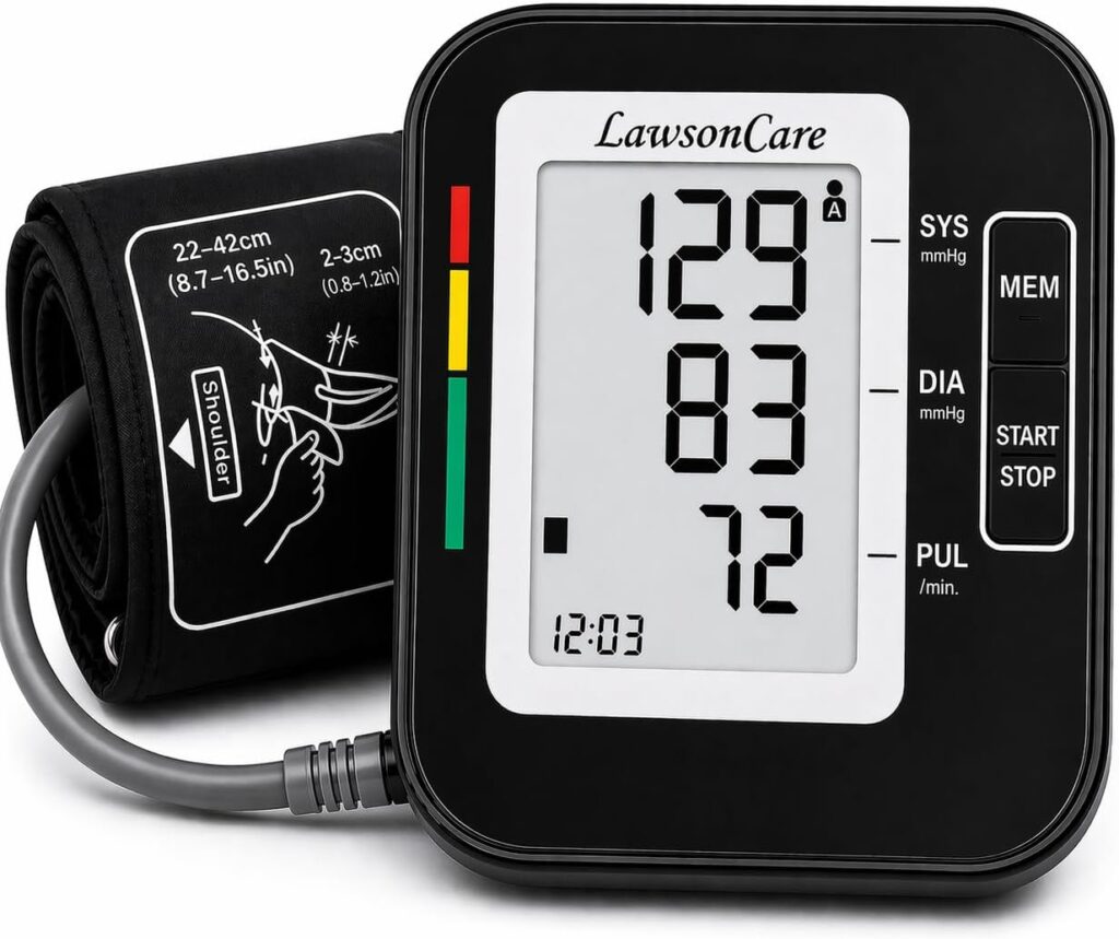 Mesure précise de la pression artérielle avec le moniteur LawsonCare, mémoire pour 2 utilisateurs.