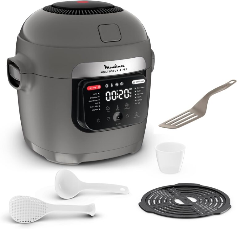 Lancement du Moulinex Multicook Fry : multicuiseur avec 12 programmes et 6 L, inclus spatule.