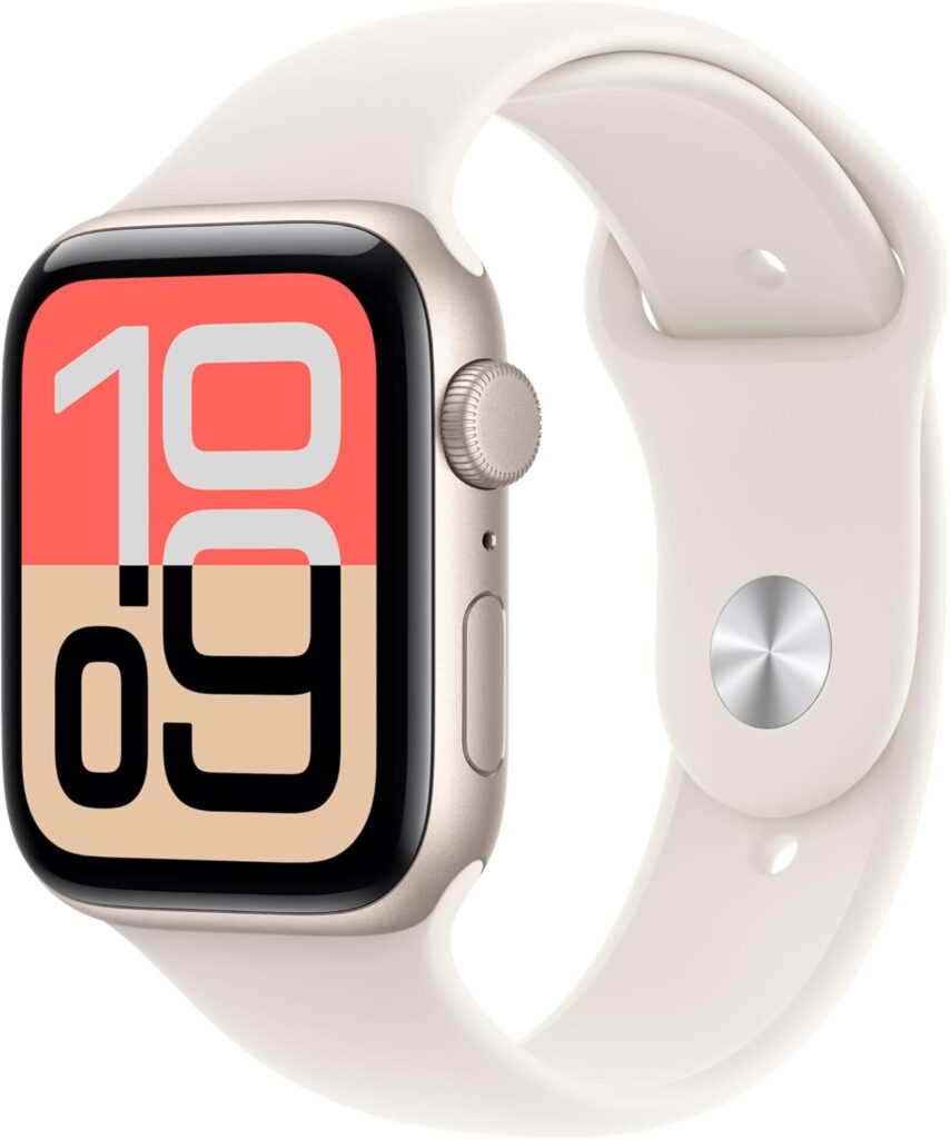 Apple Watch SE 3 : Suivi de l’activité et du sommeil avec écran toujours allumé en Starlight.